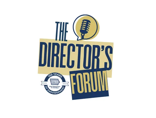 A white graphic with bold highlighted text that reads "The Director's Forum"