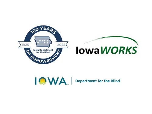 Iowa Department for the Blind and IowaWORKS logos 