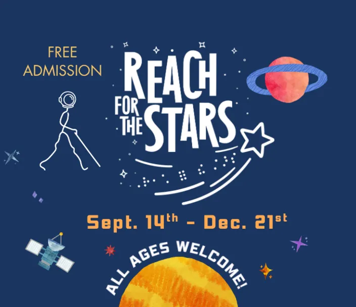 Graphic with space elements and text reading "Reach for the Stars"