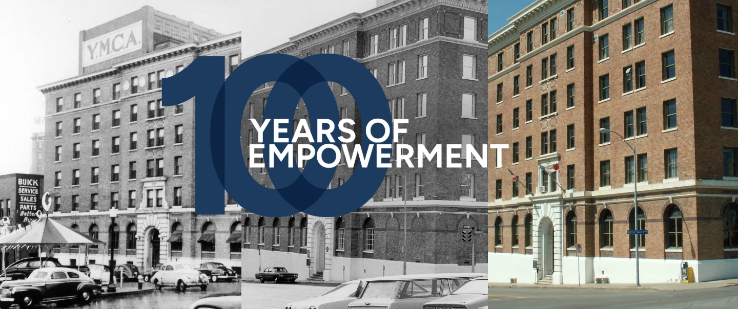 A collage of three images showing the evolution of the Iowa Department for the Blind building. 