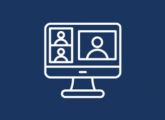 Computer icon showing a video call with three participants.